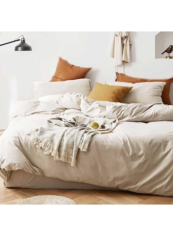 ETDIFFE Duvet Cover Queen Size, Soft Boho Bedding Comforter Cover Set 3 Pieces with Zipper, 1 Farmhouse Lightweight Microfiber Duvet Cover 90x90 inches and 2 Pillow Shams for Women Men, Light Khaki - Image 2